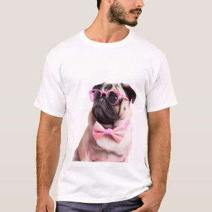 Camiseta cachorro pug em um laço