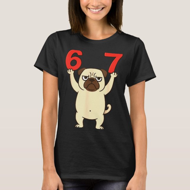Camiseta Cachorro Pug Engraçado 67 Meme Seis Sete  (Frente)