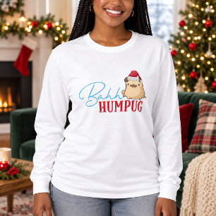Camiseta Cachorro Pug Engraçado Bah Humpug Natal