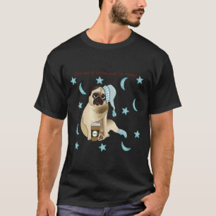 Camiseta Cachorro Pug Engraçado com Touca de Dormir e Xícar