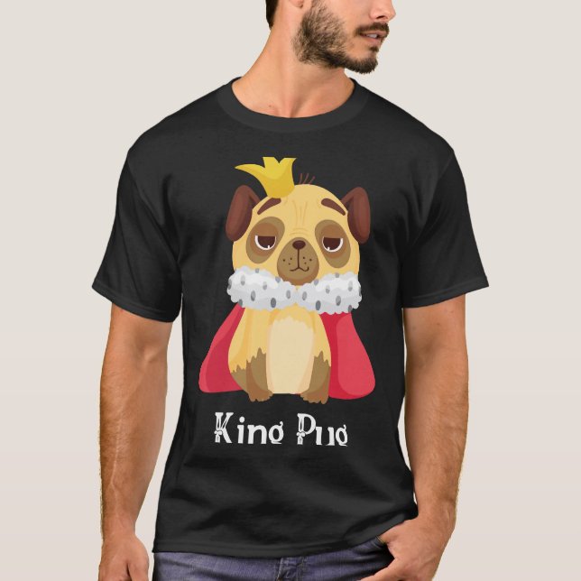 Camiseta Cachorro Pug Engraçado Rei Usando Coroa 314 (Frente)