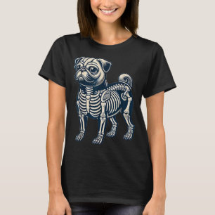 Camiseta Cachorro Pug Esqueleto Halloween