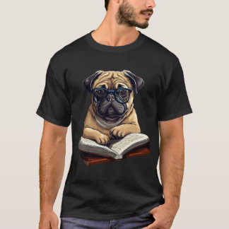 Camiseta Cachorro Pug Estética Cottagecore Lendo Livro