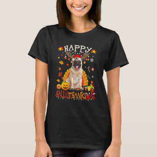 Camiseta Cachorro Pug Feliz Hallothanksmas Dia das Bruxas A
