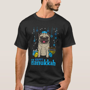 Camiseta Cachorro Pug Feliz Hanukkah Chanukah Judaico Homen