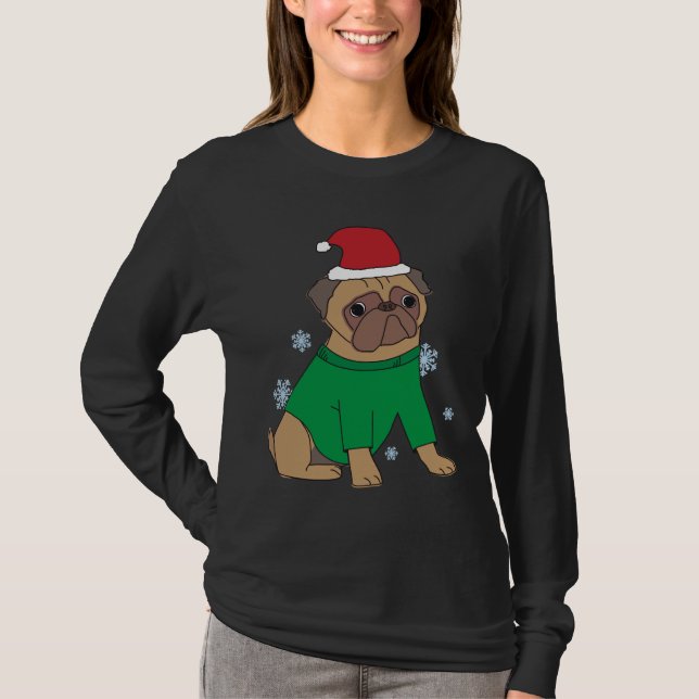 Camiseta Cachorro Pug Festivo Ilustrado Pug Cachorro (Frente)