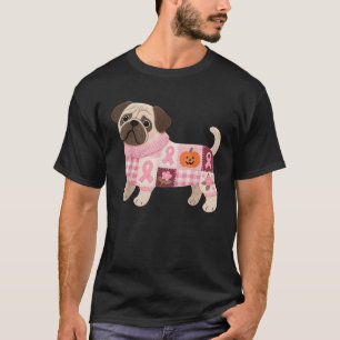 Camiseta Cachorro Pug Fita Rosa Câncer de Mama Pug Padrão F