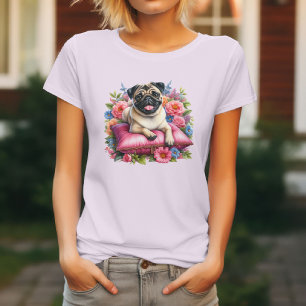 Camiseta Cachorro Pug & Flores