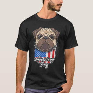 Camiseta Cachorro pug fofo com a bandeira americana Essenci