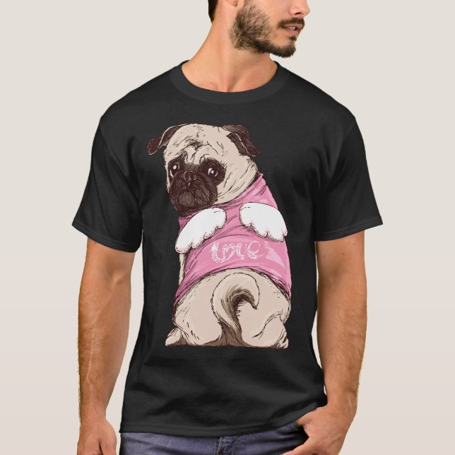 Camiseta Cachorro pug fofo com terno e asas de anjo senhora (Frente)