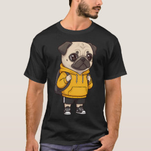 Camiseta Cachorro Pug Fofo de Mochila em Capuz Amarelo