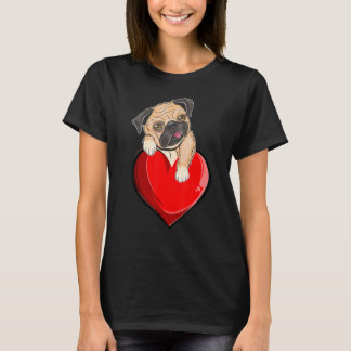Camiseta Cachorro Pug Fofo Dia dos Namorados Coração Amante