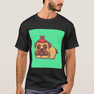 Camiseta Cachorro Pug Fofo Doente Febre Ícone Vetorial Cart