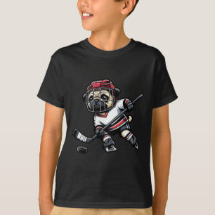 Camiseta Cachorro Pug Fofo Jogador de Hóquei Para Homens Mu
