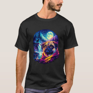 Camiseta Cachorro Pug Fofo Lua Vida Jovem Divertida Pai Mãe