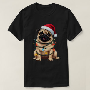 Camiseta Cachorro Pug Fofo Natal Papai Noel Amante de Cacho