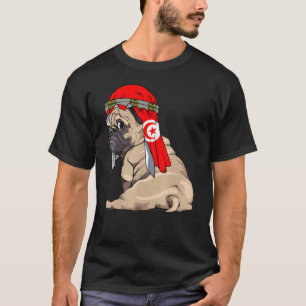 Camiseta Cachorro Pug Fofo Retro Orgulho Bandeira da Tunísi