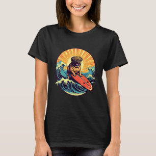 Camiseta Cachorro Pug Fofo Surfando Ondas Grandes Japonesas