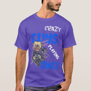 Camiseta Cachorro Pug Gamer Homens Loucos Jogando Jogos PC