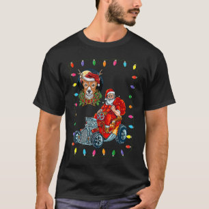 Camiseta Cachorro Pug Gráfico de Natal Papai Noel Carro de 