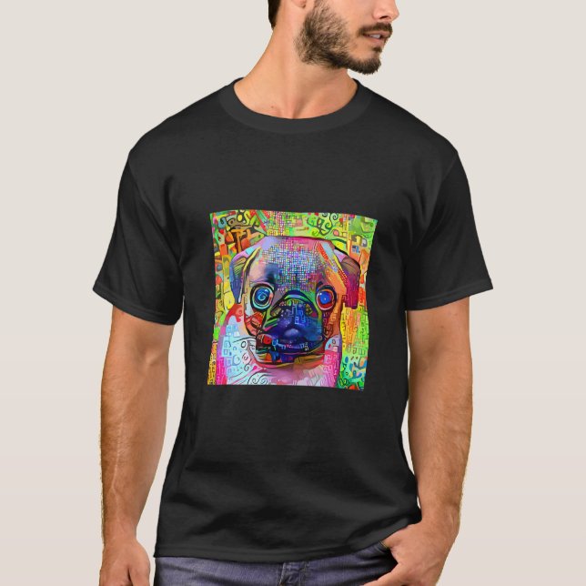 Camiseta Cachorro Pug Impressionista Colorido (Frente)