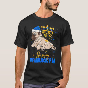 Camiseta Cachorro Pug Judeu Menorá Feliz Hanukkah Chanukah