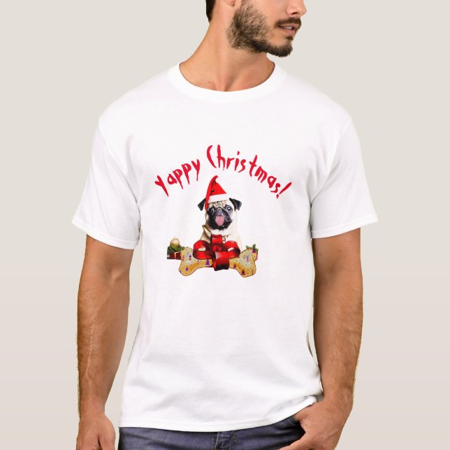 Camiseta Cachorro Pug Latindo Natal Engraçado (Frente)