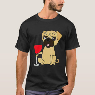 Camiseta Cachorro Pug Legal Bebendo Vinho Tinto Cachorros