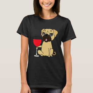 Camiseta Cachorro Pug Legal Bebendo Vinho Tinto Cachorros