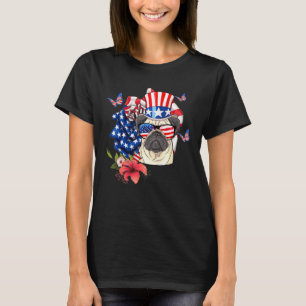 Camiseta Cachorro Pug Legal e Rosa da Bandeira Americana 4