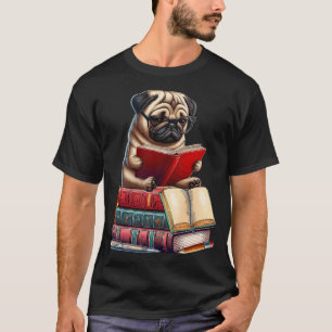 Camiseta Cachorro Pug Lendo Livros Correspondendo a Leitore