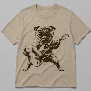 Camiseta Cachorro Pug Louco por Rock Despedacando Guitarra