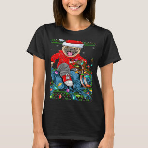 Camiseta Cachorro Pug Luzes de Natal Feias Pug Montando Din