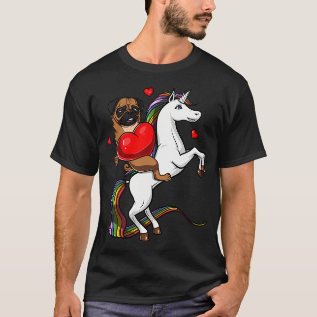 Camiseta Cachorro Pug Montando Unicórnio (Frente)