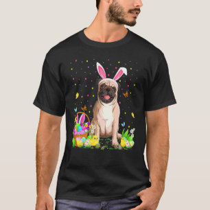 Camiseta Cachorro Pug Páscoa Coelho Ovo Caça Pug Domingo de