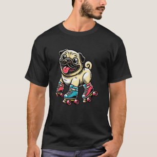 Camiseta Cachorro Pug Patins De Roda Patinação