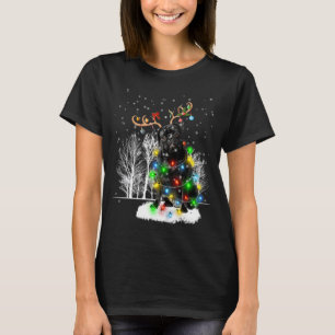 Camiseta Cachorro Pug Preto Chapéu de Natal Rena Neve Natal
