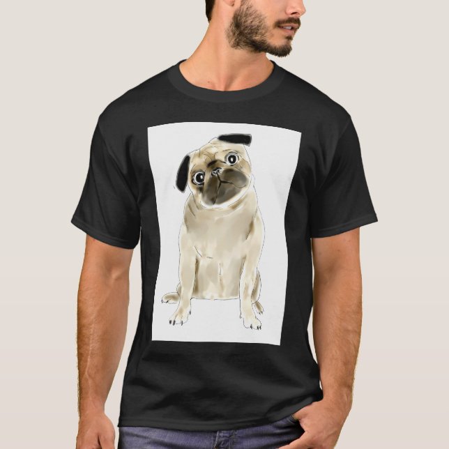 Camiseta Cachorro Pug sentado bonito (Frente)