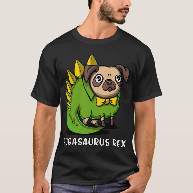 Camiseta Cachorro Pug T-Rex Dinossauro Pugasaurus (Frente)