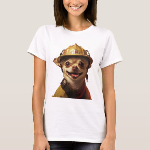 Camiseta Cachorro que usa um capacete de bombeiro vermelho