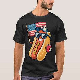Camiseta Cachorro Quente 4 De Julho Engraçado Patriótico Qu