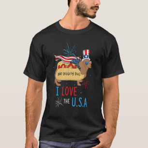 Camiseta Cachorro Quente 4 De Julho Eu Amo Os EUA Cachorro