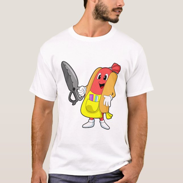 Camiseta Cachorro quente como cabeceira com tesoura (Frente)