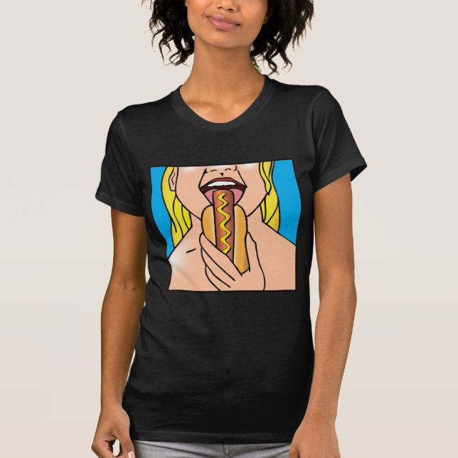 Camiseta Cachorro quente da senhora Eating (Frente)