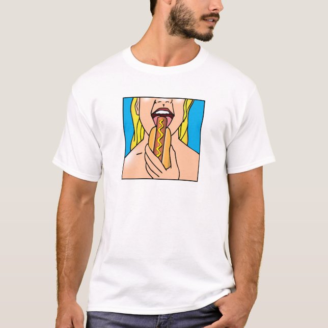 Camiseta Cachorro quente da senhora Eating (Frente)