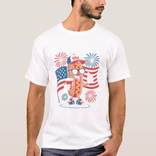 Camiseta Cachorro-quente do dia 4 de julho da bandeira amer