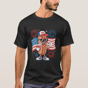 Camiseta Cachorro-quente do dia 4 de julho da bandeira amer