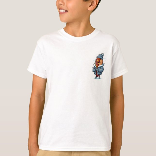 Camiseta Cachorro-Quente Enfaixado em Casaco de Inverno par (Frente)
