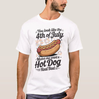 Camiseta Cachorro Quente Engraçado de 4 de Julho