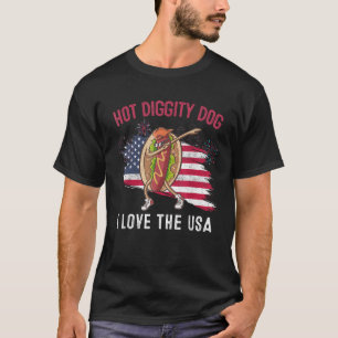 Camiseta Cachorro Quente Eu Amo Os EUA Engraçados Quarto de